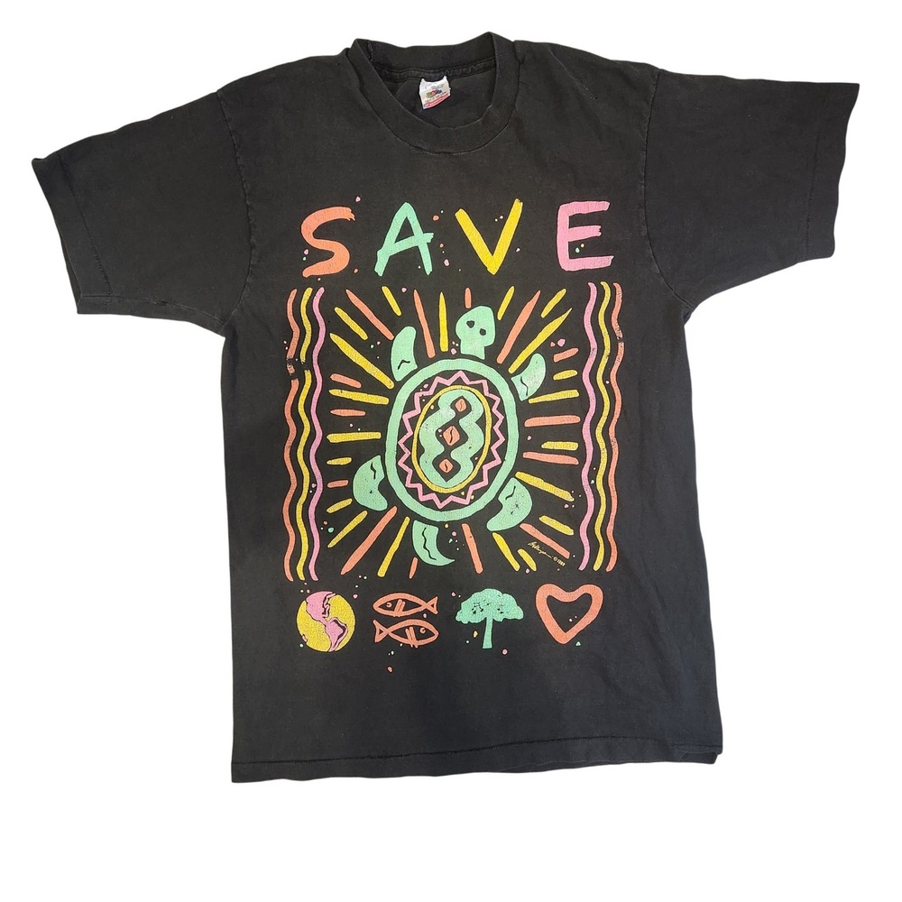 1989 SAVE Turtle Environmental Graphic T Shirt Fruit of the Loom Size L